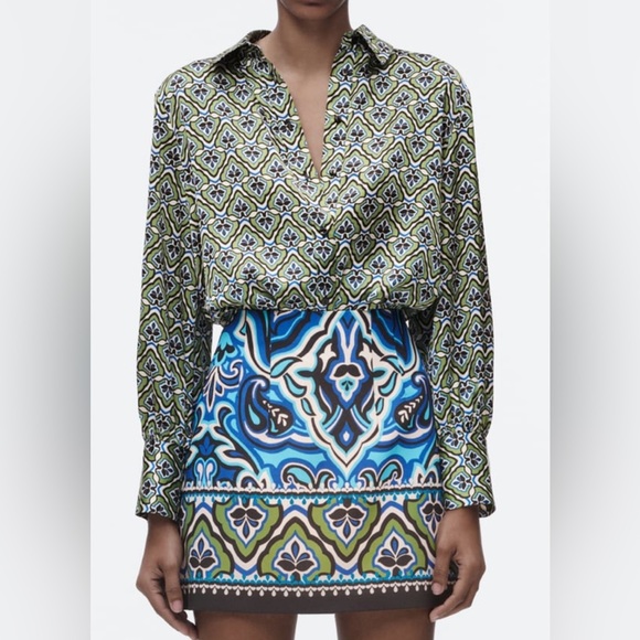 NWOT Zara Silky Patterned Top - Picture 1 of 3